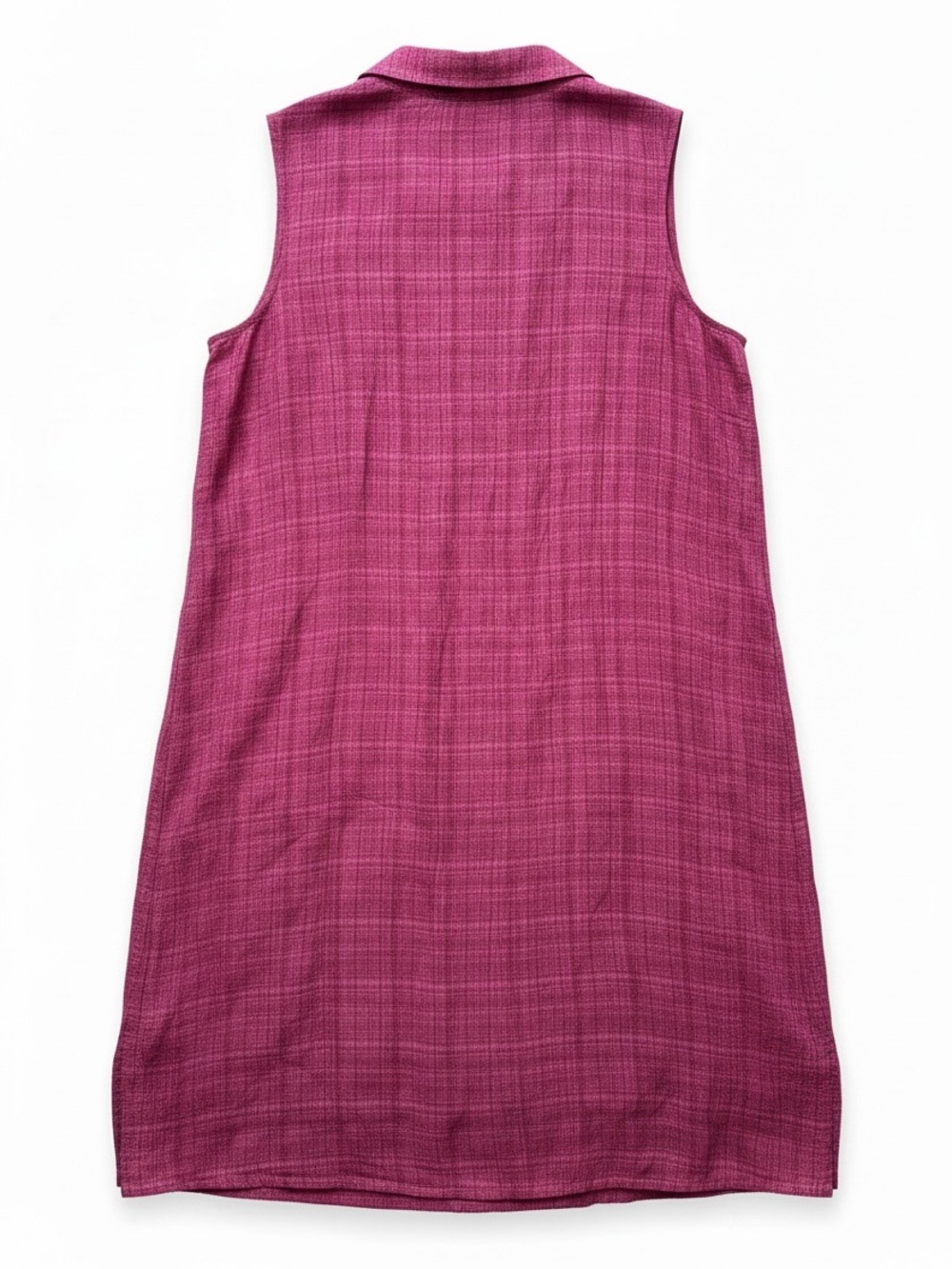 Eileen Fisher Sangria Plaid Organic Linen Sleeveless Shirt Dress Small - Picture 2 of 6